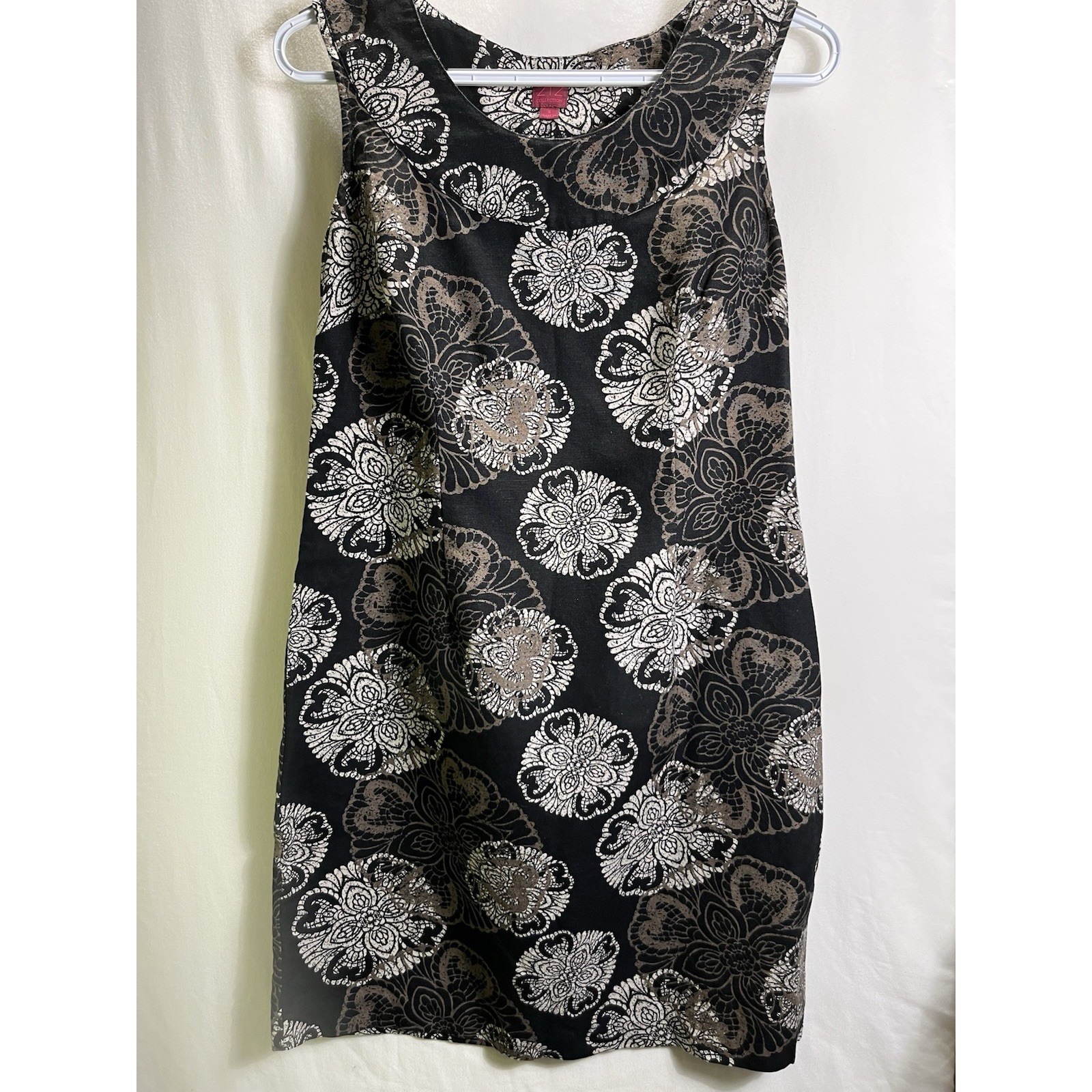 Floral Summer 212 Collection Womens Sleeveless Sheath Dress Linen Cotton 6 Black